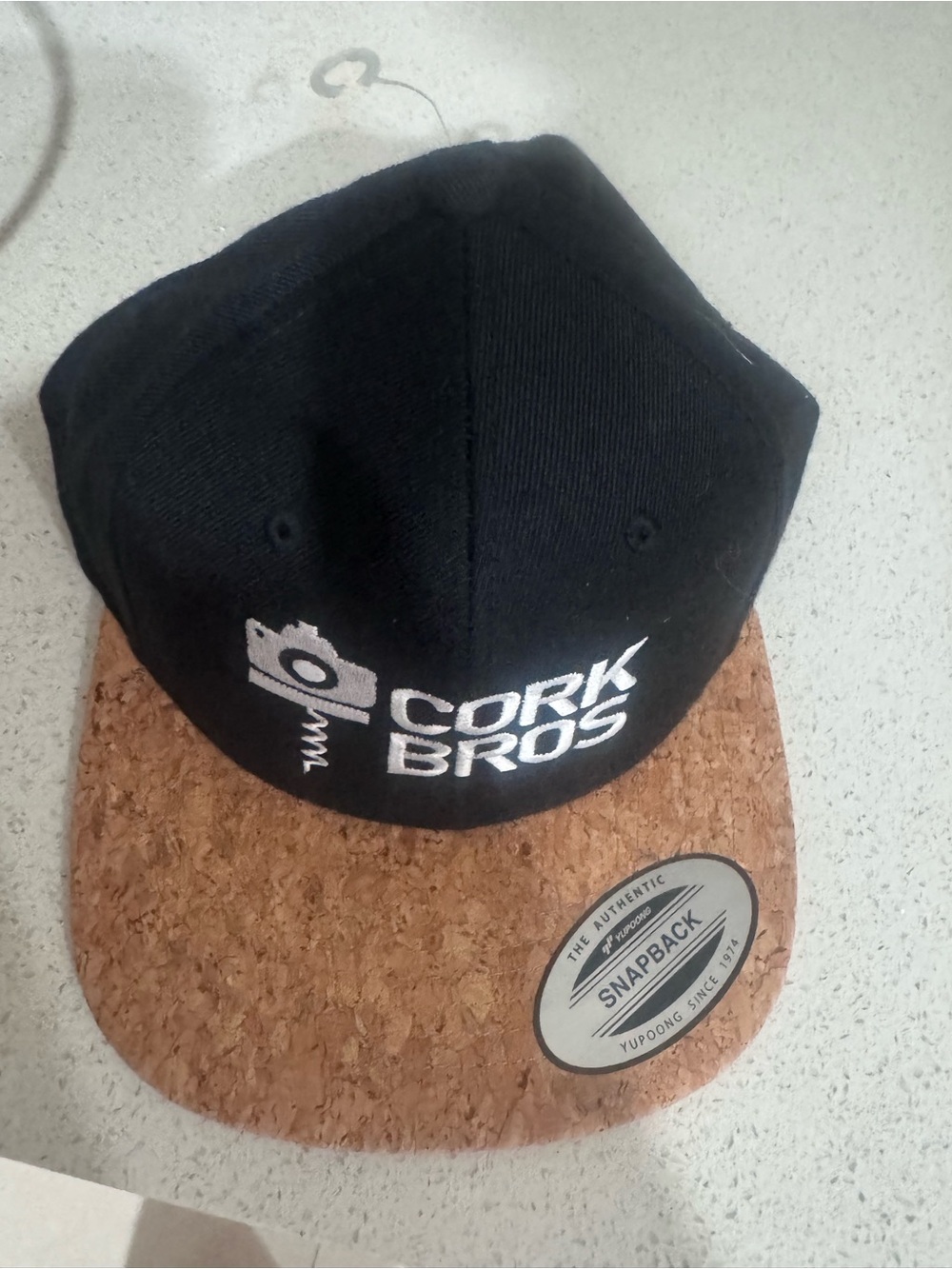 Cork Bros Black Snapback Hat with Cork Brim